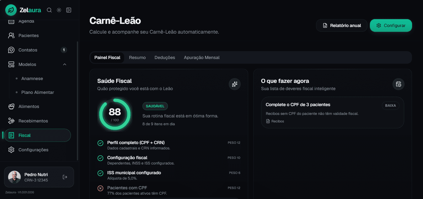 Tela do módulo fiscal da Zelaura