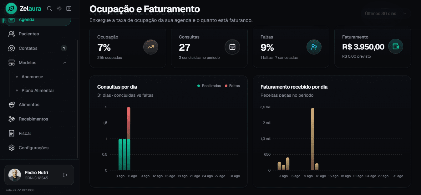 Tela de agenda e ocupação da Zelaura